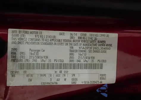 2014 Ford Focus Se from USA, damaged, VIN 1FADP3F28EL354593